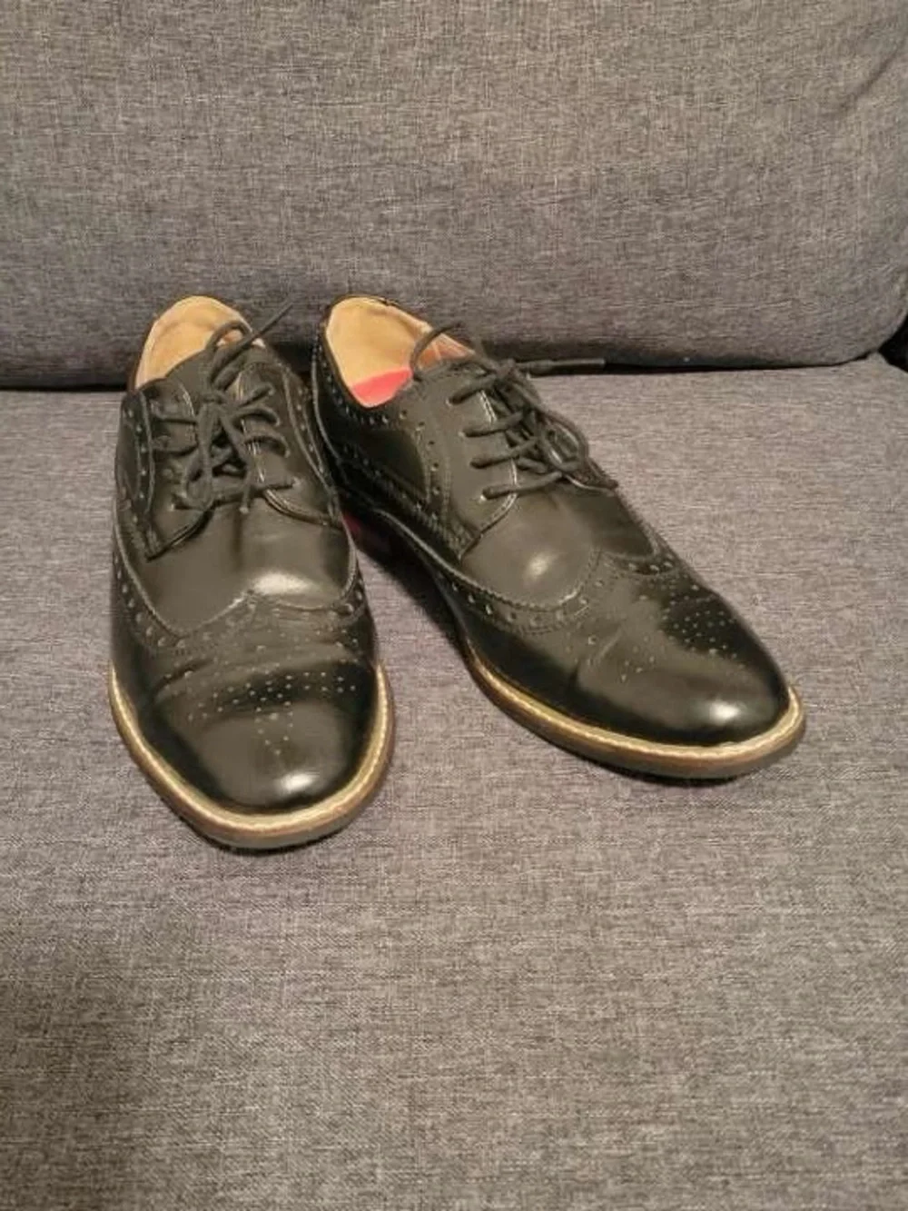 Classic Black Brogue Derby Shoes with Contrasting Welt